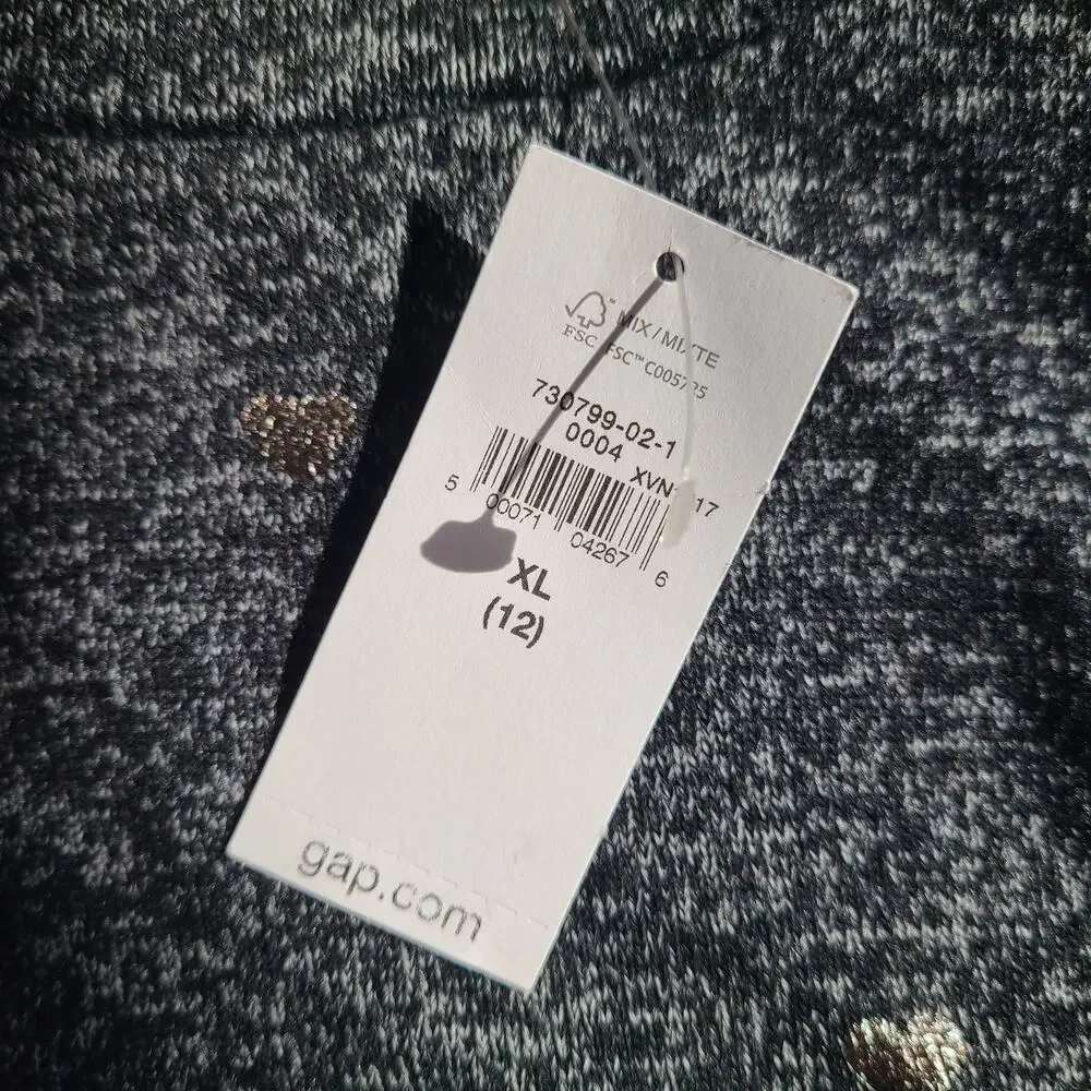 Gap‎ Kids Girls XL Black Silver Hearts Pullover Sweater Top New